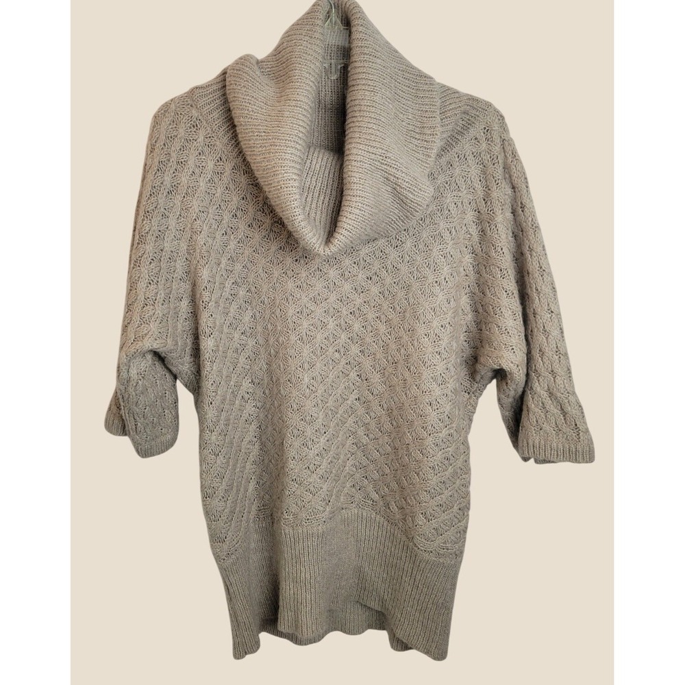 Old Navy Sweater Cowl Neck Diamond Knit Wool Mohair Blend Boho Chic Tan Beige L